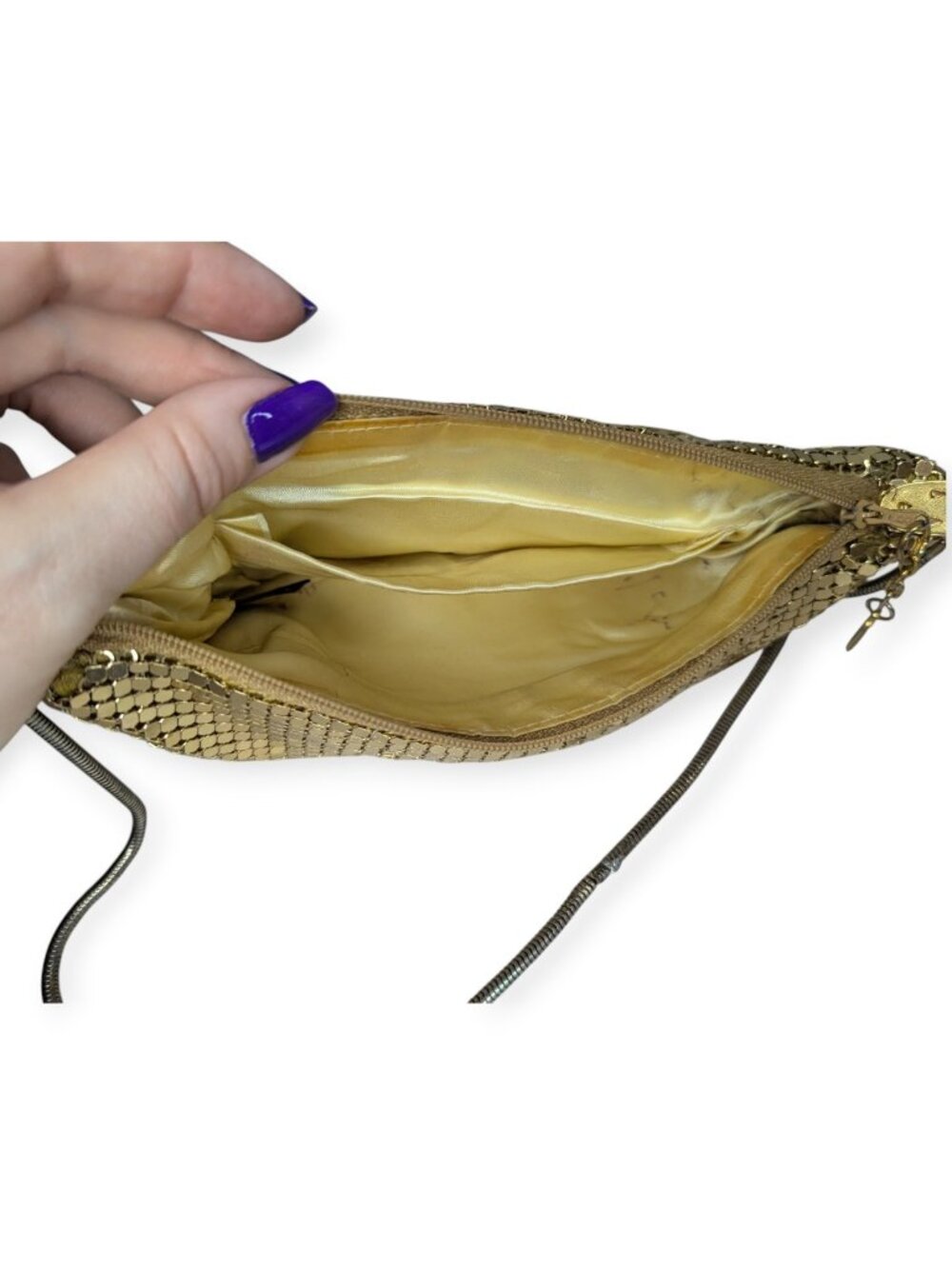 Joan Bari Gold Metallic Mesh Crossbody Evening Bag w/Zipper Closure - Picture 6 of 13